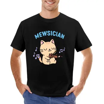 The Mewsician|Тениска с котка, играе на цигулка, риза с домашен любимец принтом за момчета, мъжки бели тениски
